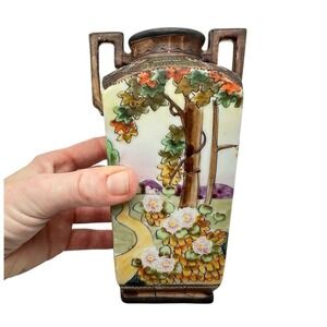 Vintage Nippon Art Deco Hand Painted Porcelain Vase 1920s Japan